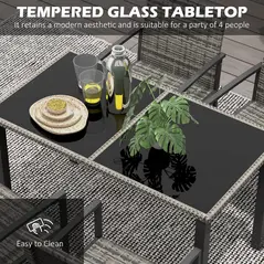 Outsunny Outdoor Dining Set 5 Pieces Patio Conservatory with Tempered Glass Tabletop,4 Dining Chairs - Mixed Grey - 5