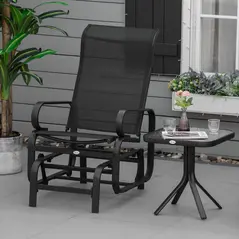 Outsunny Outdoor Gliding Rocking Chair with Sturdy Metal Frame Garden Comfortable Swing Chair, Black - 2