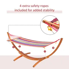 Outsunny Outdoor Hammock with Stand, Free Standing Hammock with Arc Wooden Frame and 200 x 100cm Fabric, Garden Swing Hanging Bed with Safe Ropes, Multicolour - 5