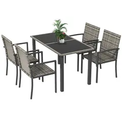 Outsunny Outdoor Dining Set 5 Pieces Patio Conservatory with Tempered Glass Tabletop,4 Dining Chairs - Mixed Grey - 1