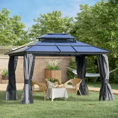 Outsunny Outdoor 3.6 x 3(m) Gazebo Cabana w/ Steel Frame & Net Sidewalls for Privacy - 2