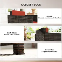 Outsunny PE Rattan Garden Armchair with Cushion - Mixed Brown/Orange - 6