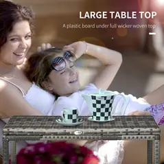 Outsunny Outdoor Coffee Table, Garden PE Rattan Side Table with Plastic Board Under the Full Woven Table Top and Rectangular Frame for Patio, Balcony, Mixed Grey - 5