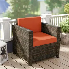 Outsunny PE Rattan Garden Armchair with Cushion - Mixed Brown/Orange - 9
