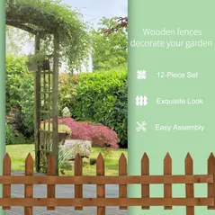 Outsunny Pack of 24 Wooden Border Fences, Garden Fixed Picket Fence for Lawn Edging, Flowerbed, 60L x 1D x 34H cm, Brown - 6