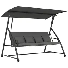 Outsunny Outdoor 2-in-1 Swing Chair Lounger 3 Seater Garden Swing Seat Bed Convertible Tilt Canopy W/ Cushion, Dark Grey - 1