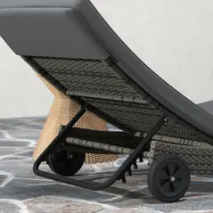 Outsunny Patio Wicker Chaise Lounge Chair, Outdoor PE Rattan Sun Lounger with Adjustable Backrest and 2 Wheels, Dark Grey - 9