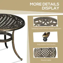 Outsunny Outdoor Garden Table, Cast Aluminium Patio End Table with Anti-slip Foot Pads for Garden, Patio, Balcony, 60 x 52.5cm, Bronze - 6