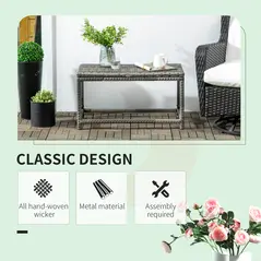 Outsunny Outdoor Coffee Table, Garden PE Rattan Side Table with Plastic Board Under the Full Woven Table Top and Rectangular Frame for Patio, Balcony, Mixed Grey - 4