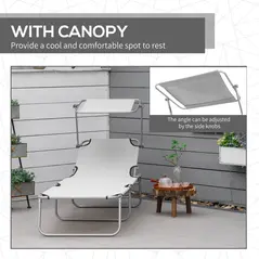 Outsunny Outdoor Foldable Sun Lounger, 4 Level Adjustable Backrest Reclining Sun Lounger Chair with Angle Adjust Sun Shade Awning for Beach, Garden, Patio, Light Grey - 6