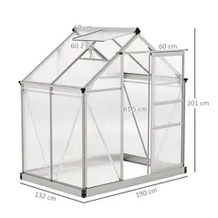 Outsunny Polycarbonate Greenhouse, Large Walk-In Green House with Slide Door and Window, Aluminium Frame, 6x4ft, Silver Tone - 3