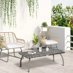 Outsunny PE Wicker Rattan Garden Coffee Table - Mixed Grey - 2