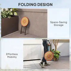 Outsunny Mosaic Outdoor Garden Table, 35.5cm Round Folding Coffee Table with Metal Frame for Balcony Terrace, Orange - 5