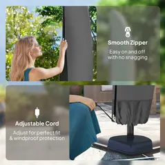Outsunny Parasol Cover, 600D Oxford Cantilever Umbrella Cover Fit for 2-4m Parasol, Banana Umbrella Protector with Zipper for Outdoor Garden, Patio, Black - 6