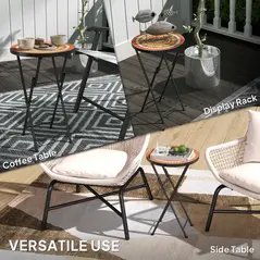 Outsunny Mosaic Outdoor Garden Table, 35.5cm Round Folding Coffee Table with Metal Frame for Balcony Terrace, Orange - 7