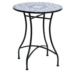 Outsunny Outdoor Mosaic Round Garden Table, Patio Bistro Coffee Side Table with 60cm Ceramic Top for Garden, Blue and White - 1