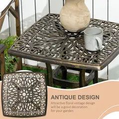Outsunny Outdoor Patio Side Table with 38mm Dia. Umbrella Hole, Cast Aluminium Patio coffee Table, 54 x 54cm, Bronze Tone - 4