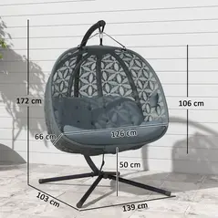 Outsunny Outdoor Double Hanging Chair with Cushion and Cup Holders, Charcoal Grey - 3