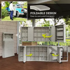 Outsunny Outdoor PE Rattan Sun Lounger, Folding Wicker Garden Lounger Recliner with 4-Level Adjustable Backrest, Rolling Sunbed Lounge Chair with Wheels, Non-Slip Legs for Balcony, Beach, Grey - 6