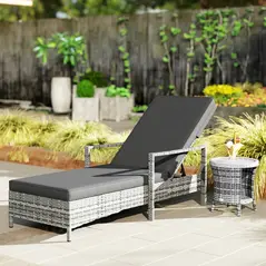 Outsunny Patio Rattan Sun Lounger, Dual Wicker Weave Outdoor Single Reclining Chair Furniture, 5-Level Adjustable Backrest w/ Removeable & Washable Cushion, Mixed Grey - 7