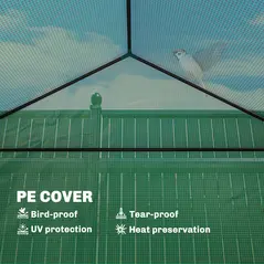 Outsunny Mini Greenhouse with Raised Garden Bed, Galvanised Walk-in Greenhouse with Roll Up Windows, 56" x 56" x 75", Green - 6