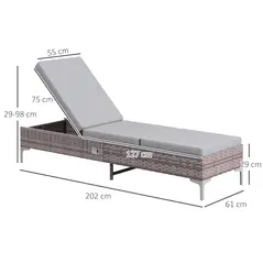 Outsunny Outdoor PE Rattan Sun Lounger Set of 2, Multi-position Backrest Adjustable Single Recliner Sunbed Daybed with Removeable & Washable Cushion, for Patio, Garden, Light Grey - 3