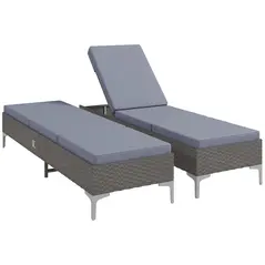 Outsunny Outdoor PE Rattan Sun Lounger Set of 2, Multi-position Backrest Adjustable Single Recliner Sunbed Daybed with Removeable & Washable Cushion, for Patio, Garden, Dark Grey - 1