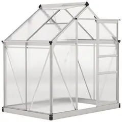 Outsunny Polycarbonate Greenhouse, Large Walk-In Green House with Slide Door and Window, Aluminium Frame, 6x4ft, Silver Tone - 1