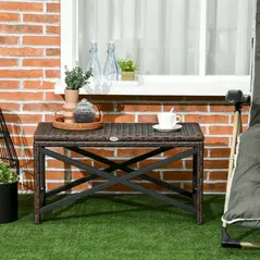 Outsunny PE Rattan Garden Side Table, Outdoor Coffee Table with X-Shape Frame, Mixed Brown - 7