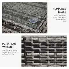 Outsunny PE Rattan Garden Coffee Table, with Glass Table Top - Grey - 5