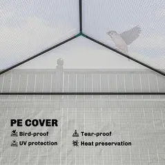 Outsunny Mini Greenhouse with Raised Garden Bed, Galvanised Walk-in Greenhouse with Roll Up Windows, 56" x 56" x 75", White - 6