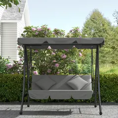 Outsunny Outdoor 2-in-1 Swing Chair Lounger 3 Seater Garden Swing Seat Bed Convertible Tilt Canopy W/ Cushion, Light Grey - 8