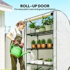 Outsunny Mini Greenhouse with Reinforced PE Cover, Portable Indoor Outdoor Green House with Roll-up Door, 170 x 120 x 50cm, White - 6