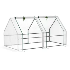 Outsunny Mini Small Greenhouse with Steel Frame & PE Cover & Zipped Window Poly tunnel Steeple for Plants Vegetables, 180 x 90 x 90 cm, White - 1
