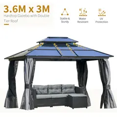 Outsunny Outdoor 3.6 x 3(m) Gazebo Cabana w/ Steel Frame & Net Sidewalls for Privacy - 4