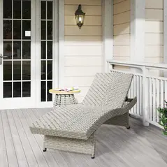 Outsunny Outdoor PE Rattan Sun Lounger, Folding Wicker Garden Lounger Recliner with 4-Level Adjustable Backrest, Rolling Sunbed Lounge Chair with Wheels, Non-Slip Legs for Balcony, Beach, Grey - 9