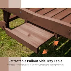 Outsunny Outdoor Wooden Lounger Chair, Sun Bed with Built-In Table, Adjustable Backrest and Wheels, Red Brown - 4