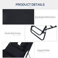 Outsunny Outdoor Folding Sun Lounger with Face Hole, 4 Level Adjustable Backrest Reclining Garden Lounger, Garden Recliner Sunbed with 600 D Oxford Cloth Seat and Pillow for Beach, Black - 6