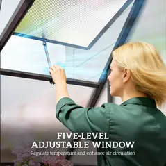 Outsunny Polycarbonate Greenhouse with Swing Door and Adjustable Window, Walk-in Greenhouse, 5.5 x 6.5ft, Black - 7