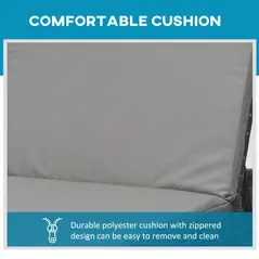 Outsunny PE Rattan Sun Loungers with Cushion, Outdoor Garden Sunbed Furniture with 5-Level Recliner Backrest, and Armrest, Set of 2, Grey - 5