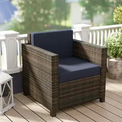 Outsunny PE Rattan Garden Armchair with Cushion - Mixed Brown/Navy Blue - 9