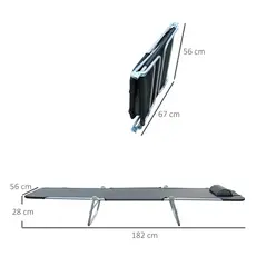 Outsunny Outdoor Foldable Sun Lounger, Adjustable Backrest Garden Recliner Sun Lounger Chair with Headrest Pillow, Black - 3