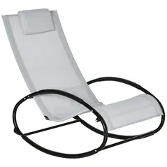 Outsunny Outdoor Rocking Chair Sun Lounger Recliner Rocker with Texteline Fabric Patio Garden Relaxer with Pillow Grey - 1