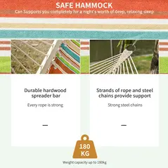 Outsunny Outdoor Garden Hammock with Stand, Double Cotton Hammock with Adjustable Steel Frame, Swing Hanging Bed with Pillow, for Garden, Patio, Beach, Red Stripes - 4