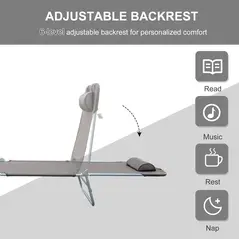 Outsunny Outdoor Foldable Sun Lounger, Adjustable Backrest Garden Recliner Sun Lounger Chair with Headrest Pillow, Coffee - 4