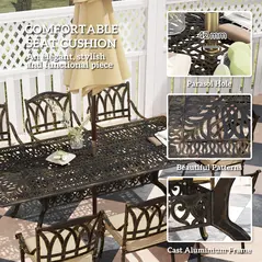 Outsunny Nine-Piece Cast Aluminium Garden Dining Set - Bronze Tone - 6