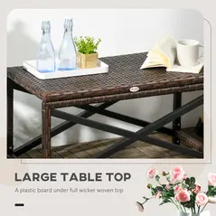 Outsunny PE Rattan Garden Side Table, Outdoor Coffee Table with X-Shape Frame, Mixed Brown - 5