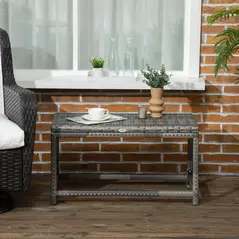 Outsunny Outdoor Coffee Table, Garden PE Rattan Side Table with Plastic Board Under the Full Woven Table Top and Rectangular Frame for Patio, Balcony, Mixed Grey - 7