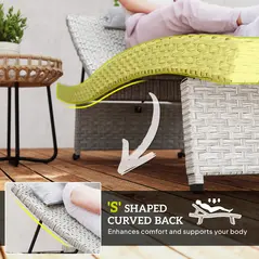 Outsunny Outdoor PE Rattan Sun Lounger, Folding Wicker Garden Lounger Recliner with 4-Level Adjustable Backrest, Rolling Sunbed Lounge Chair with Wheels, Non-Slip Legs for Balcony, Beach, Grey - 4