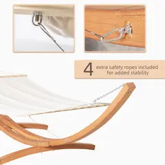 Outsunny Outdoor Garden Hammock with Wooden Stand Swing Hanging Bed for Patio White - 5